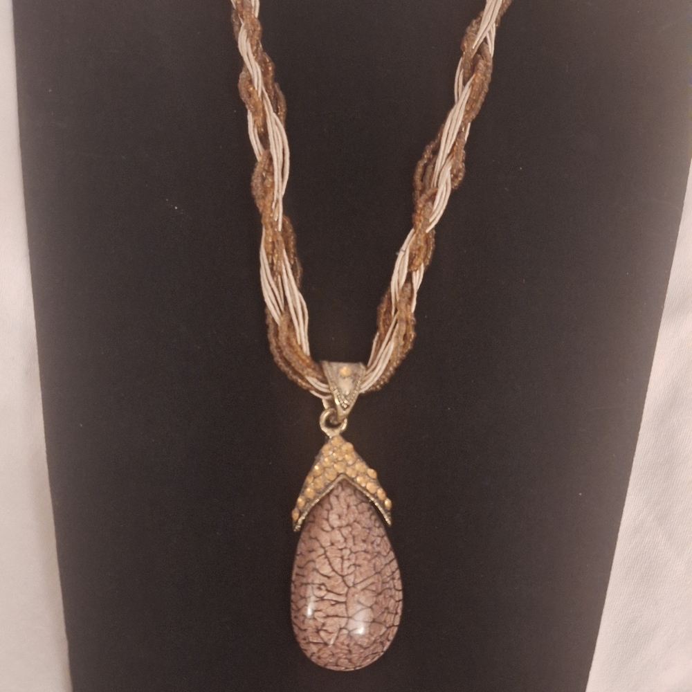 Braided Stone Beaded Fashion / Boho Necklace Pendant